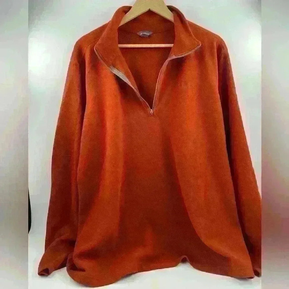 Eddie Bauer Mens Large Tall 1/4 Zip Pullover Fleece Lightweight Orange Polyester - Picture 3 of 10